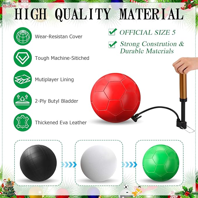24 Sets Operation Christmas Deflated Size 5 Soccer Ball Bulk with Pump Jump Rope, Outside Soccer Sport Ball 7.25 ft Adjustable Skipping Rope