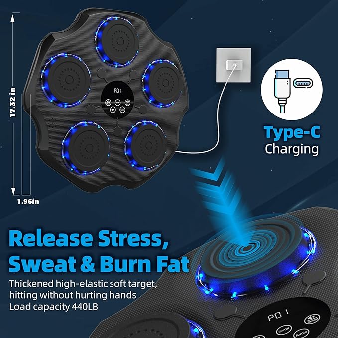 Music Boxing Machine, Family Fitness Training with Punch Sound & Beat Sync, Bluetooth Wall-Mounted Smart Beat Punch Musical Boxing, Stress Relief Home Gym Equipment for All Ages, 9 Modes & 9 Speeds