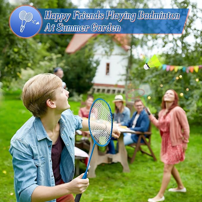 12 Pack Badminton Rackets Set Including Rackets, Nylon Shuttlecocks and Carry Bag for Outdoor Backyard Games Beginners