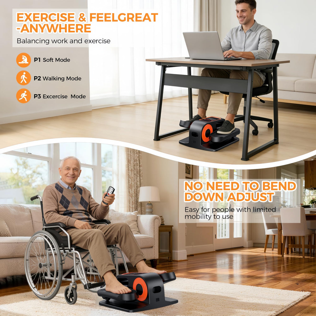 DUREXO Under Desk Elliptical Machine, Electric Leg Exerciser for Seniors