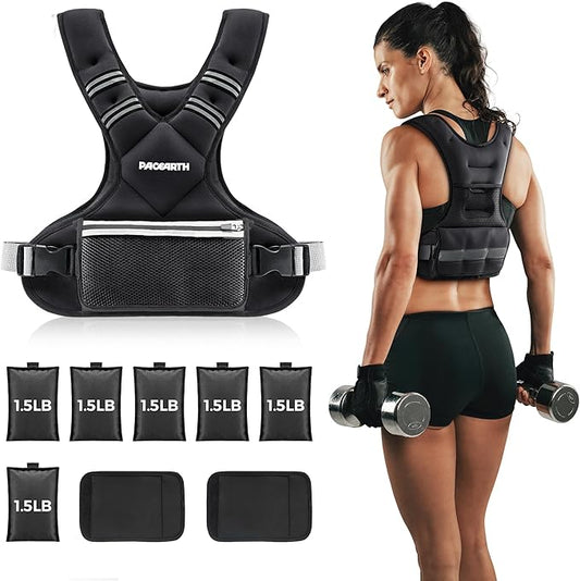 PACEARTH Adjustable Weight Vest 4-10lbs / 11-20lbs / 20-32lbs X-Shape Weighted Vest for Women and Men, Home Workout Ironsand Vest with Zipper Pouch and 6 Weight Packs, Available in Pink, Gray, Black
