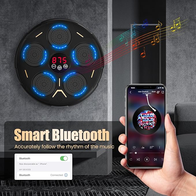 Music Boxing Machine with Gloves, Smart Bluetooth Wall Mounted Boxing Equipment for Family Workout, Home Gym, Office & Kids Exercise, Gifts for Smart Kids