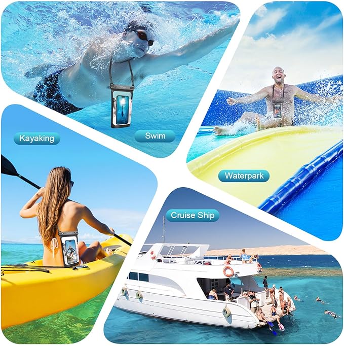 Large Floating Waterproof Phone Pouch, 2Pack Cell Phone Dry Bag for iPhone 16 15 14 13 12 Pro Max Galaxy S24 S23 S22 All Phones, Float Water Proof Bag for Beach Water Park (Black + Pink)
