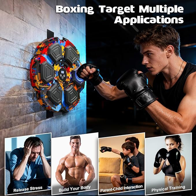 Music Boxing Machine, Smart Music Punching Machine for Adults Kids, Bluetooth Music Sync, Wall-Mounted Workout/Training Equipment with Boxing Gloves, Suitable for Home Gym Office Indoor Exercise