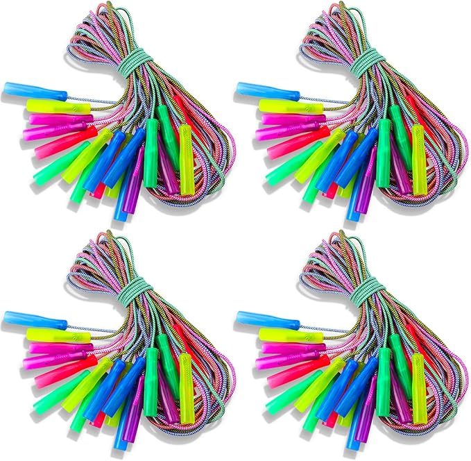 Honoson 30 Pcs Rainbow Jump Rope Bulk Gift for Kids 7.8ft Nylon Stripe Ropes with Handle Adjustable Colorful Party Favor Christmas Item Gift Outdoor Exercise Fitness (Multicolor)
