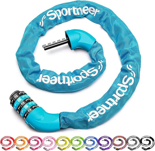 Sportneer Bike Lock: 5 Digit Combination High Security Anti Theft Bike Chain Lock - 3.2/3.6/4ft Heavy Duty Keyless Bicycle Lock for Bike, Motorcycle, Scooter, Door & Gate - 4/6mm Thick, Easy to Use