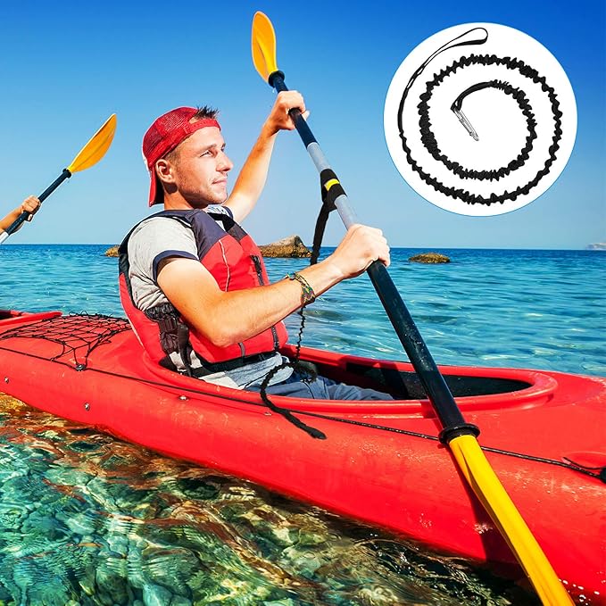 Sumind 4 Pieces Kayak Paddle Leash Kayak Rod Leash Paddle Lanyard Stretchable Coiled Lanyard Accessories for Paddles