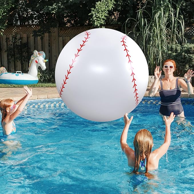 Lewtemi Giant Inflatable Sports Balls Large Inflatable Beach Ball Baseballs Soccer Rainbow Basketball Football for Sport Birthday Party Favor(2 Pcs,Baseball, Volleyball,27 Inch)
