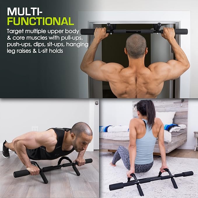 ProsourceFit Wall-Mounted Pull-Up/Chin-Up Bar, Heavy Duty 300 lb. Capacity, Black