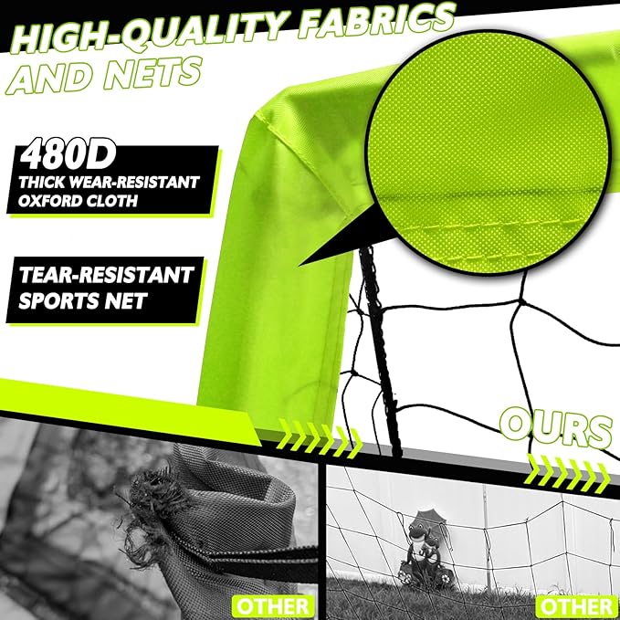 5×3 6x4 9x5 FT Portable Kids Soccer Goal for Backyard, Foldable Soccer Practice Net with Carrying Bag for Toddler Youth Adult Pop Up Soccer Training Equipment Indoor and Outdoor Sports Game