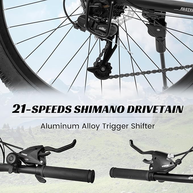 Mountain Bike 24 26 27.5 Inch, Dual Full Suspension Mens Womens Bike, 21 Speeds Dual Disc Brake Carbon Steel Bike, Boys Mens Mountain Bike for School Work Summer Camping, Birthday Gift Choice