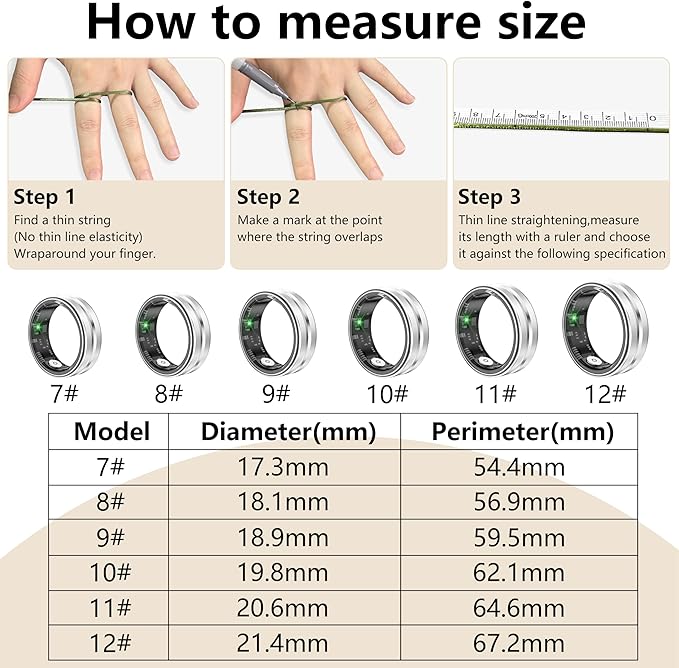 Thin Smart Ring for Fitness & Health Tracking -Pedometer,Sleep/Heart Rate/Blood Oxygen Monitor, Gesture Control / 5ATM Waterproof -No APP Subscription Compatible with Android& iOS (Silver, 10)