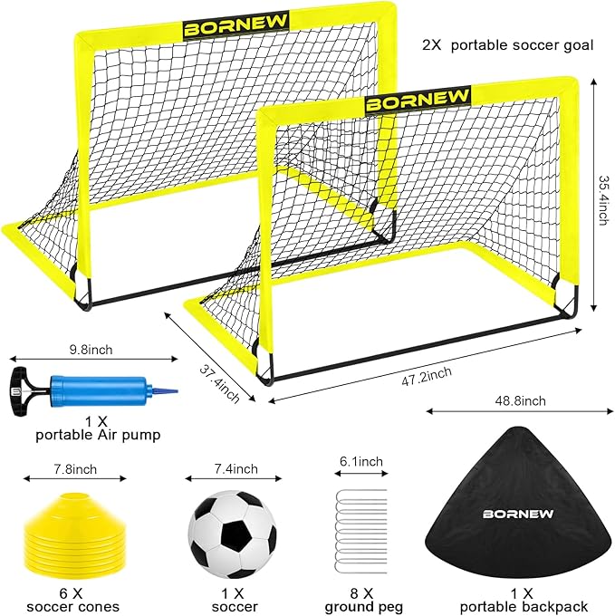 Kids Soccer Goal for Backyard Set - 2 Set of 6X4 / 4X3 ft Toddler Soccer Nets Training Equipment, Soccer Ball, Pop Up Portable Soccer Set for Kids and Youth Games and Training Goals Ages 3-16 Gift