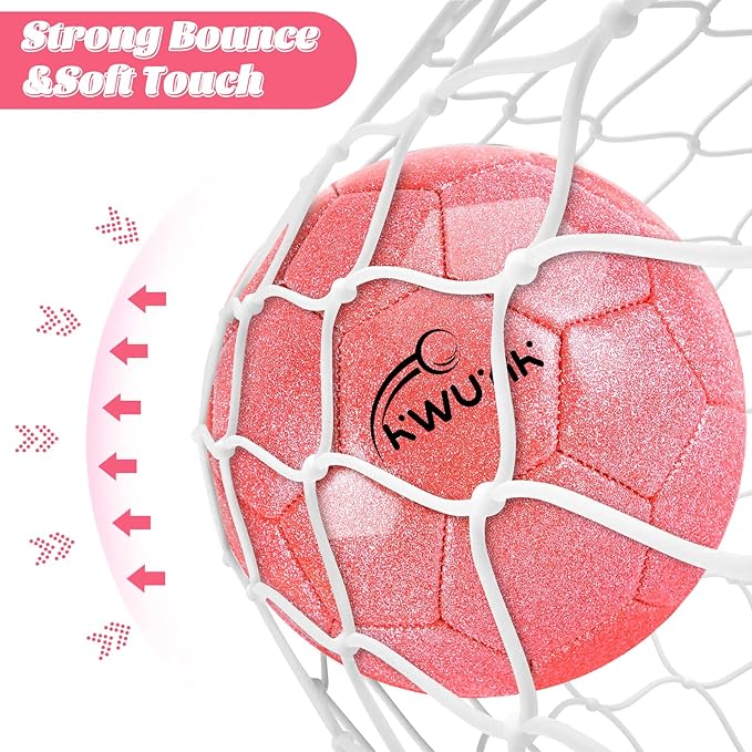 Size 3 4 5 Glitter Pink Gold Purple Soccer Ball Set with Pump Youth Soccer Ball for Kids Aged 4-6 6-8 8-12 Toddler Soccer Ball Soft Training Ball Practice for Teens Children Adults Boys Girls
