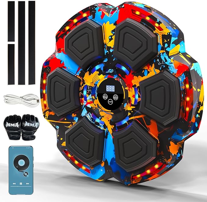 Music Boxing Machine, Smart Music Punching Machine for Adults Kids, Bluetooth Music Sync, Wall-Mounted Workout/Training Equipment with Boxing Gloves, Suitable for Home Gym Office Indoor Exercise