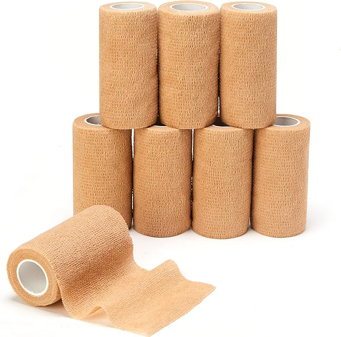 Self Adhesive Bandage Tape (3 Inches X 5 Yards), Elastic Cohesive Bandage Medical Wrap for First Aid, Sports, Wrist & Ankle (4 inch, Count, 12)