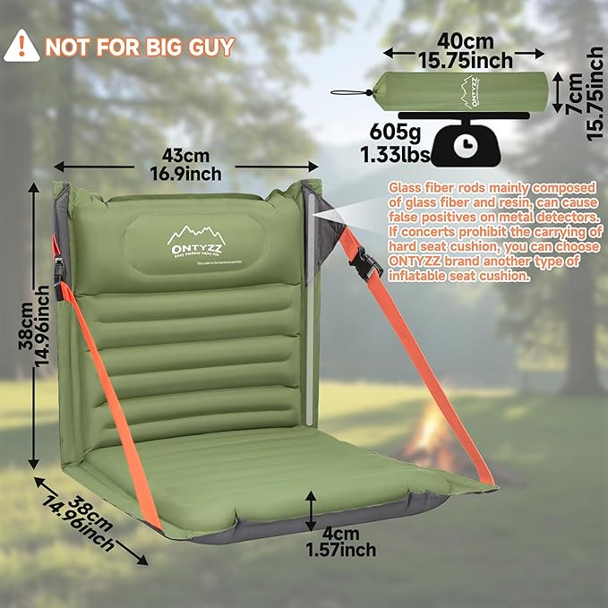 ONTYZZ Stadium Seats with Back Support Inflatable Portable Folding Comfort Seat Waterproof Cushion with Backrest for Sports Events Stadium and Camping