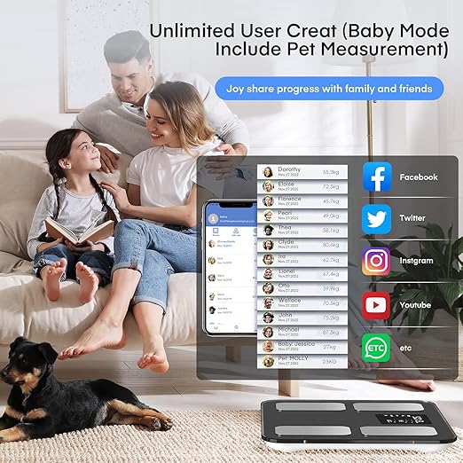 EEBBL Smart Scale for Body Weight, Digital Bathroom Scale BMI Weighing Bluetooth Body Fat Scale, Body Composition Monitor Health Analyzer with Smartphone App, Buletooth 5.0 400 lbs - Black