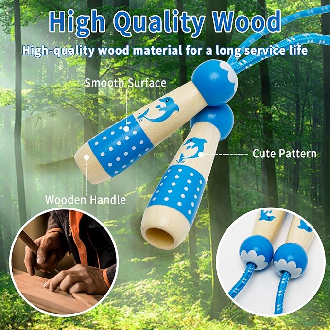 EGOSKY Jump Rope Kids, 7.2ft Children Adjustable Cotton Skipping Rope with Wooden Handle for Boys Girls Fitness Outdoor Activity
