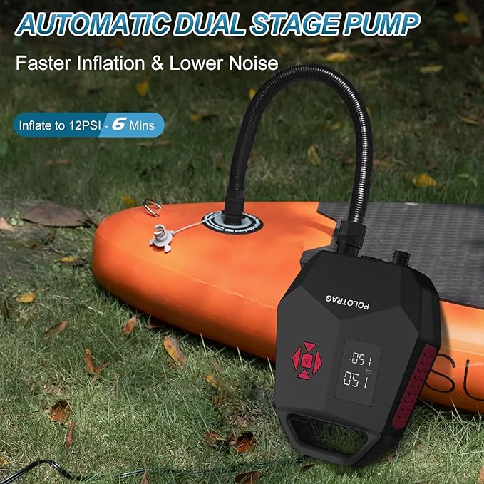 Paddle Board Pump, SUP Pump Electric Portable with Auto-Off/Deflation, 12V DC Car Connector Air Pump for Inflatables, Kayak and Air Mattress