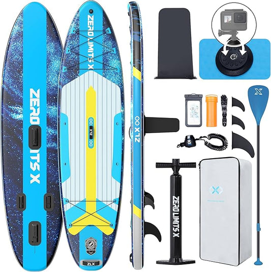 ZLX Inflatable Stand Up Paddle Board, 10'6" SUP Non-Slip Stable Deck Pad, Unique Center Fin, Premium Accessories, Portable Paddleboard for Adults, Beginners, All Skill Levels