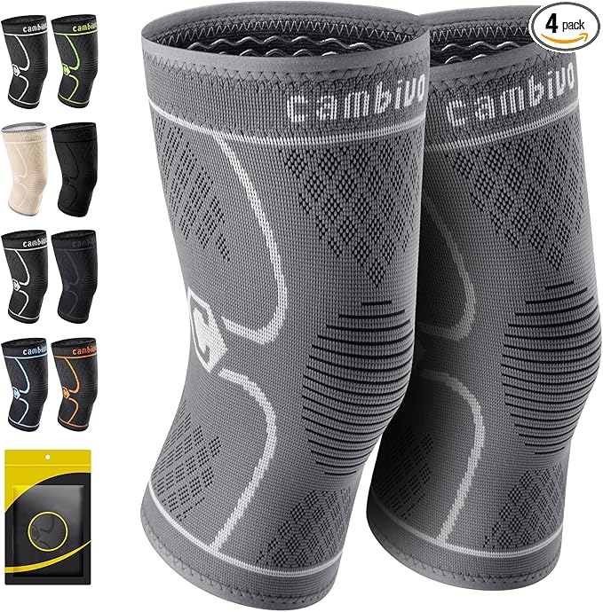 CAMBIVO 2 Pack Knee Brace, Knee Compression Sleeve for Men and Women, Knee Support for Running, Workout, Gym, Hiking, Sports (Cool Gray,Large)