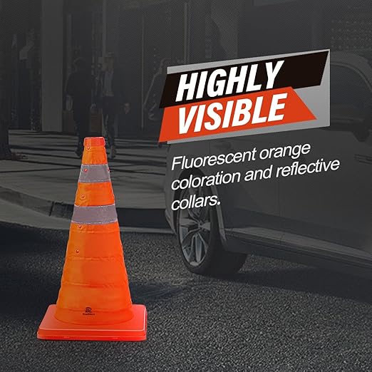 RoadHero 18 Inch 6 Pack Collapsible Traffic Safety Cones, Multi Purpose Pop-up Cones with Reflective Collar for Road Safety, Orange Cones for Driving Training, Parking Lots