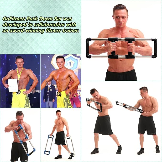GoFitness Push Down Machine - Chest Exerciser at Home Workout Equipment, Arm Trainer - Portable Spring Resistance Exercise Gym Kit for Home, Travel or Outdoors