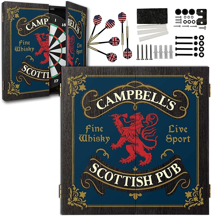 THOUSAND OAKS BARREL CO. | Personalized Dartboard & Cabinet Set with 6 Steel Tip Darts
