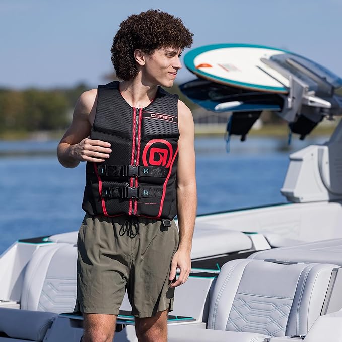 O'Brien Flex V-Back Life Jacket – Coast Guard Approved Adult Life Vest with Flex Fit Design, Lightweight Foam & Front Zip Closure for Watersports, Boating, and Jet Skiing