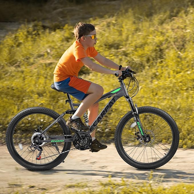 Ecarpat 24/26/27.5 Inch Mountain Bike, Dual/Front Suspension Mens Mountain Bike with 21 Speeds High-Carbon Steel Frame and Disc/V Brakes, Adult Sport Bicycle for Trail Snow Commuter City Road