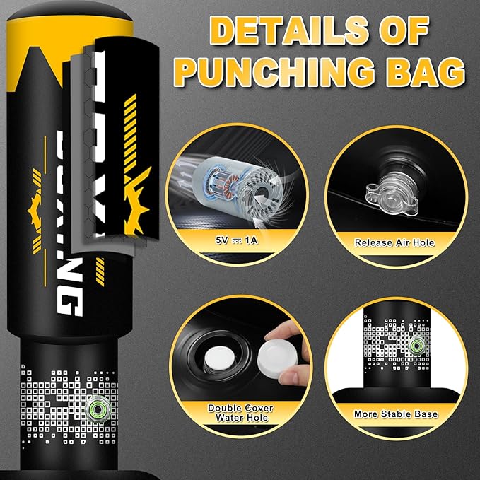 Upgrated Standing Punching Bag for Adults with Automatic Built in Air Pump, 71'' Heavy Bag Boxing Equipment with 12OZ Gloves Kicking Bag for Beginner Training MMA Muay Thai Fitness Kickboxing Home Gym