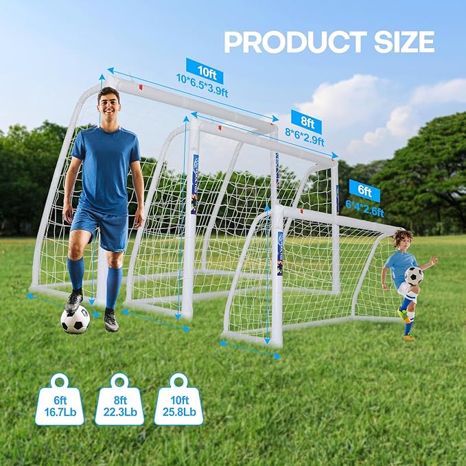 Soccer Goal for Backyard 10×6.5, 8×6 and 6×4 FT Soccer Goals Weatherproof and Portable HPVC Soccer Goal with Soccer Target Net and Carry Bag for Kids and Adults Outdoor's Practice Training
