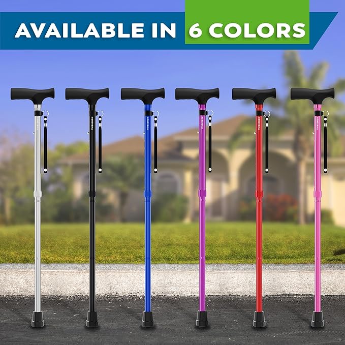 HONEYBULL Foldable Walking Cane for Seniors & Adults – Adjustable 8 Height Settings 30-37", Lightweight Collapsible Cane with Air Cushion Tip, Ergonomic Comfort Grip & Wrist Strap