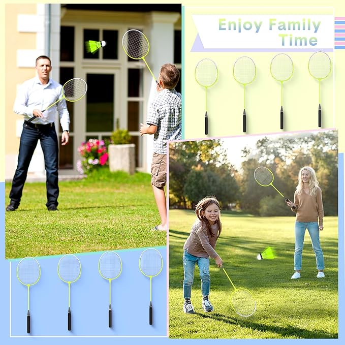12 Pack Badminton Rackets Set Including Rackets, Nylon Shuttlecocks and Carry Bag for Outdoor Backyard Games Beginners