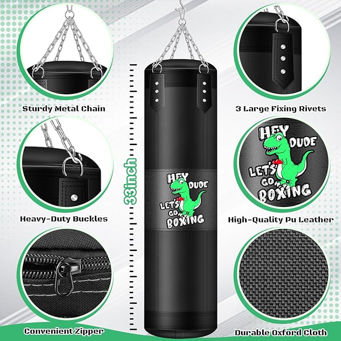 Kids Punching Bag Set, 2.75ft Filled Heavy Bag Kickboxing Bag with 2KG Sponge & 6oz Gloves, Hanging Boxing Bag for Kids Youth Boxing, MMA, Muay Thai, Karate, Martial Art, Home Gym Training