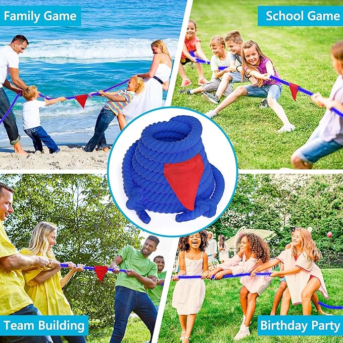 Tug of a War Rope for Kids and Adult, Tag o War Ropes with Flag for Outdoor, Outside Carnival, Lawn, Field, Team Building Game, Safety Cord for School and Church, Blue 45FT