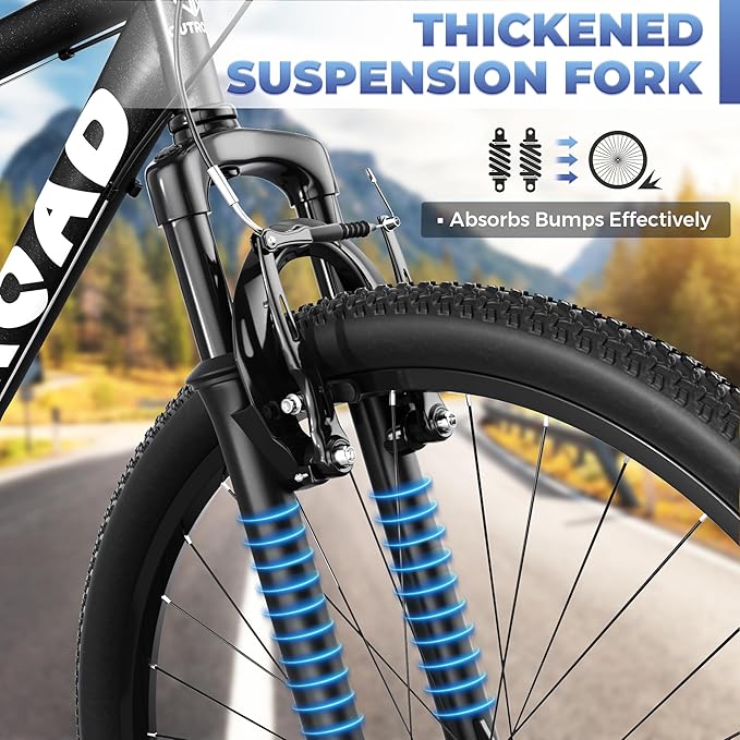 26 inch Mountain Bike with 7/21 Speeds Lightweight Cycling Bicycles, Dual Disc/V Brake,Metal Frame Bicycle for Men and Women, Adult Racing Bike, Road Bike(Blue/Grey/Black)