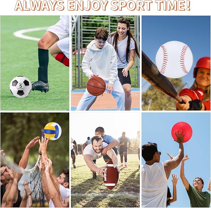 Libima 6 Pcs Multi Sport Ball Set Official Size Football, Basketball, Soccer, Volleyball, Playground Ball, Baseball with Sports Equipment Bag Pump for Teen Adult Back to School