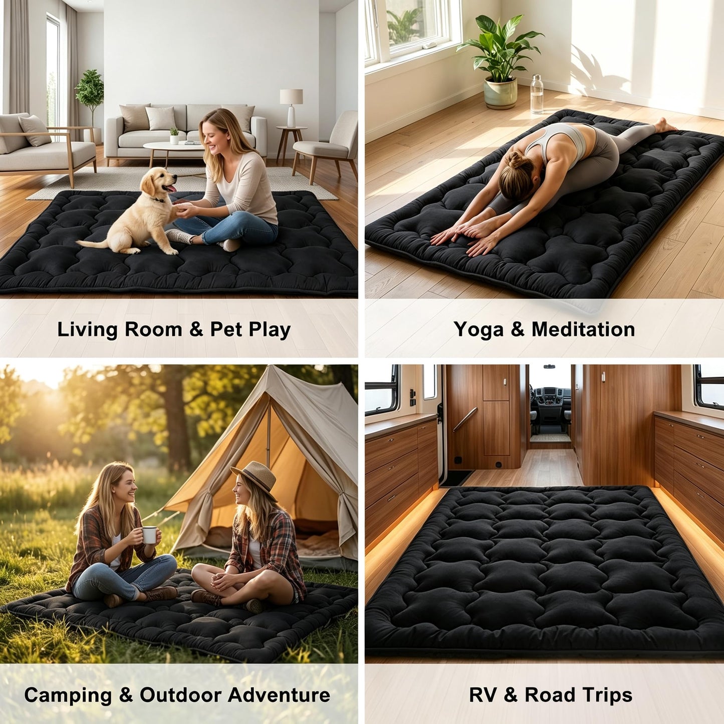 FARINA Japanese Futon Mattress Floor Mattress, Twin Size Shredded Memory Foam Roll Up Foldable Tatami Mat, Portable Sleeping Pad for Living Room Guest Room (Black, Twin)