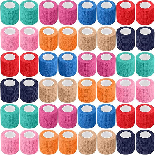 Treela 64 Pack 2" x 5 Yards Self Adhesive Cohesive Bandage Wraps, Elastic Breathable Athletic Tape, Flexible Self Adherent Bandage Rolls for Wrist, Ankle, Fingers, Sports & Pets (Mixed Colors)