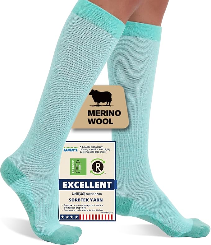 Merino Wool Compression Socks for Women Men, 15-20 mmHg, Soft & Breathable for Travel, Running, Pregnancy