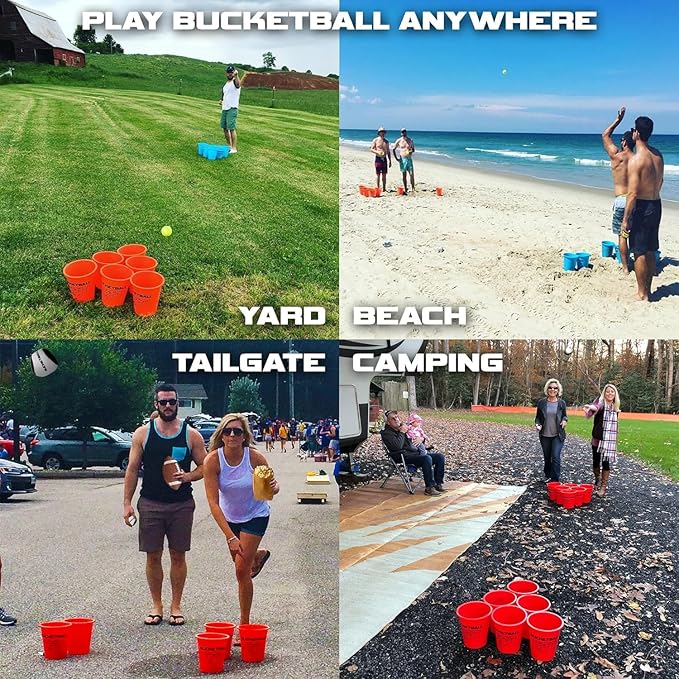 BucketBall | Team Color Edition | Combo Pack (Silver/White): Original Yard Pong Game: Best Camping, Beach, Lawn, Outdoor, Family, Adult, Tailgate, Jumbo, Giant Game