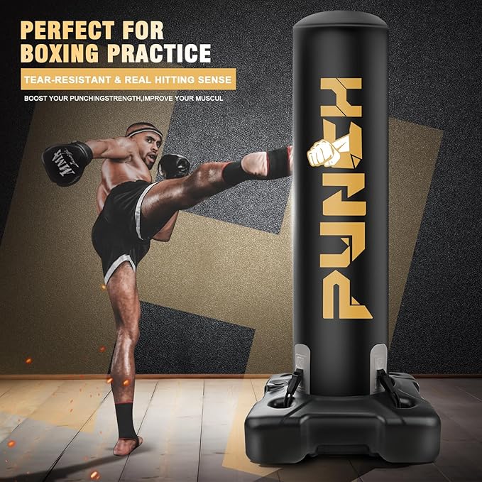 Heavy Boxing Bag with Stand for Adult Teens, Freestanding Inflatable Punching Bag with Gloves, Men Women Stand Kickboxing Boxing Set for Martial Arts MMA Home Gym Exercise Training Equipment