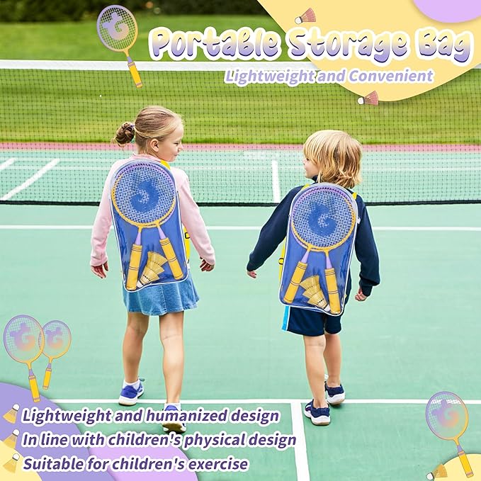 JOY SPOT! Kids Badminton Rackets Set with Soft Grip, Oversize & Lightweight Shuttlecocks Racquet with Carry Bag for Children Youth, 2 Player Sport Game for Indoor Outdoor Backyard