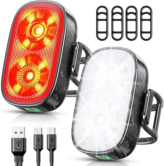 Bike Lights, Ultra-Slim USB-C Rechargeable Bike Lights Front and Back, [5+6 Lighting Modes] & IP65 Waterproof, Super Bright Bicycle Light Set for Road Mountain Night Riding