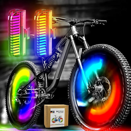 Bike Wheel Lights Rechargeable(2pack), Bike Spoke Lights Weatherproof, Adults Kids Bike Lights for Wheels 7-Color Variable, Motion Sensor,Fit All Wheel Sizes of Bike,Toddler Balance Bicycle, E-Bike