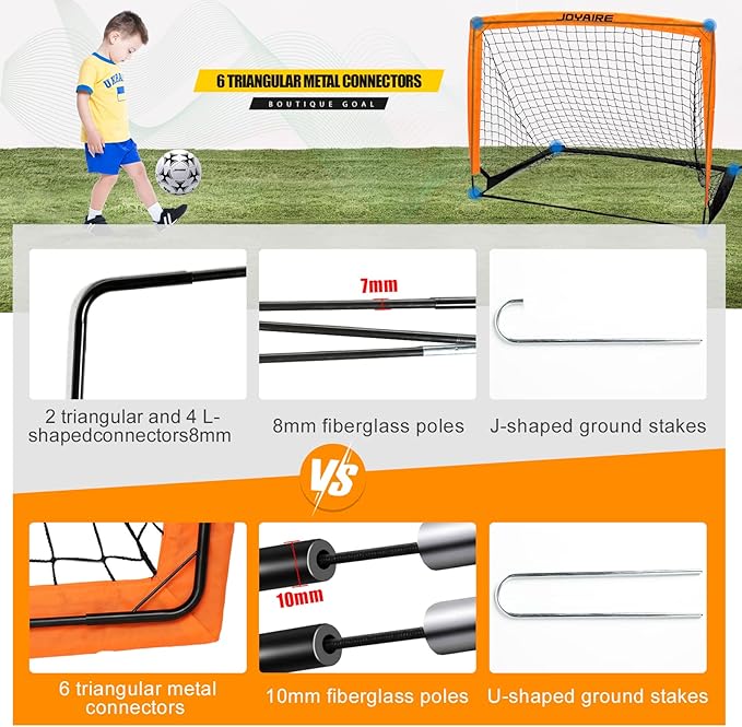 Kids Soccer Goals for Backyard Set, Portable Toddler Soccer Goal 2 of 4x3 ft, 6x4 ft, 7x5 ft, Soccer Training Equipment, Pop Up Soccer Net Kit with Size 4 Soccer Ball, Youth Games, Outdoor Sports Play