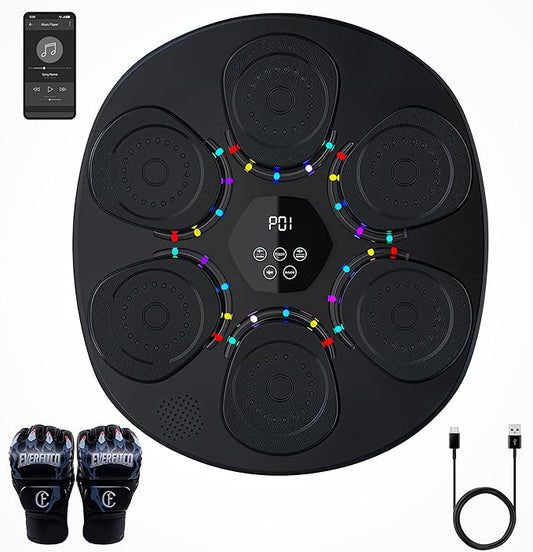 Music Boxing Machine, Bluetooth Music Punching Machine with Gloves for Adults Kids, Electronic LED Boxing Training Equipment Wall Mounted, 9 Modes & 9 Speeds, Indoor Workout Trainer Equipment(Black)