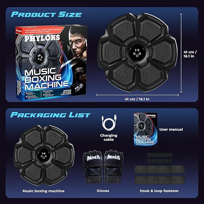 PHYLOKS™ Music Boxing Machine with Gloves, 9 Speeds & 9 Modes, Bring The Boxing Arena Home with Smart Reflex Lights, Music Punching Trainer for Home Fitness & Fun